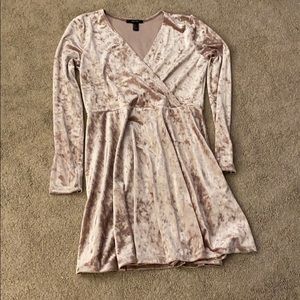 Forever 21 Champagne Velvet Long Sleeve Dress